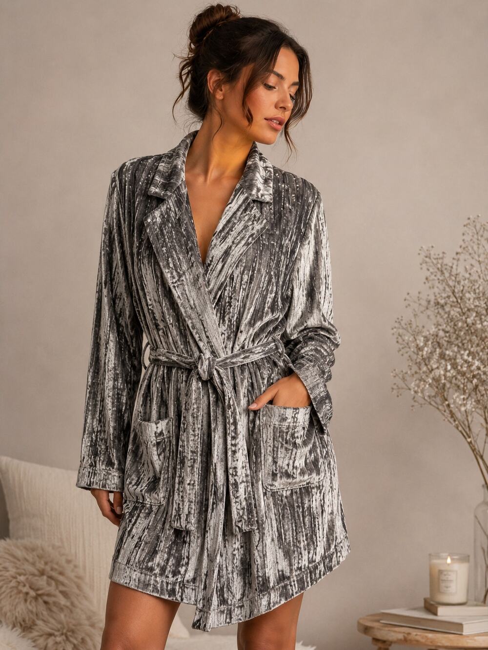 Urban Outfitters Silver Crushed Velvet Robe NWT Large